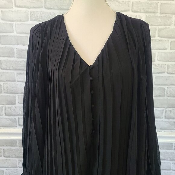 Revella Chiffon Pleated Black Mini Romper Dress Ruffle Edge NEW Sm Whimsygoth - Picture 2 of 9